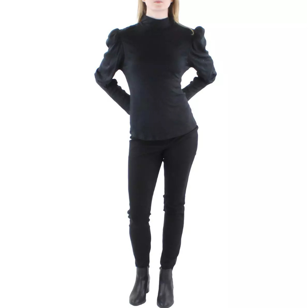 CQ by CQ Womens Knit Mock Neck Pullover Top Black Size S 11211